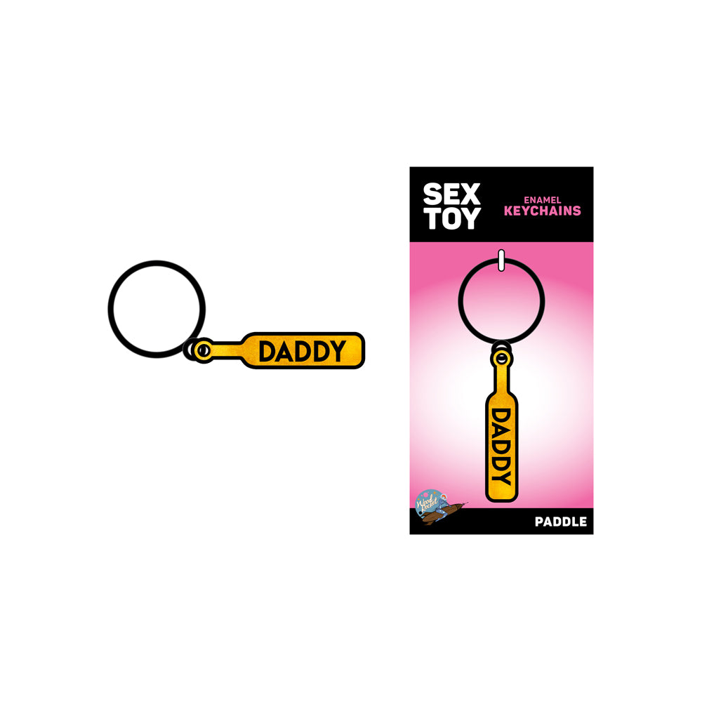 Wood Rocket Daddy Paddle Keychain featuring a playful paddle design on a keyring with engaging packaging.