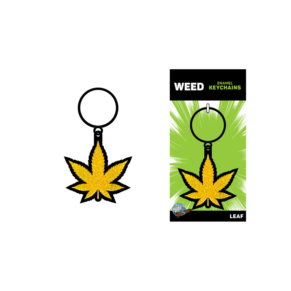 Wood Rocket Gold Glitter Leaf Keychain featuring a bold leaf design and shimmering finish, perfect for everyday use.