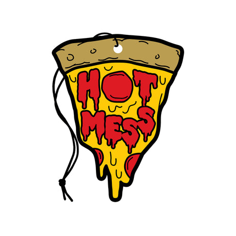 Wood Rocket Hot Mess Pizza Air Freshener Pineapple in a playful pizza slice design with vibrant colors.