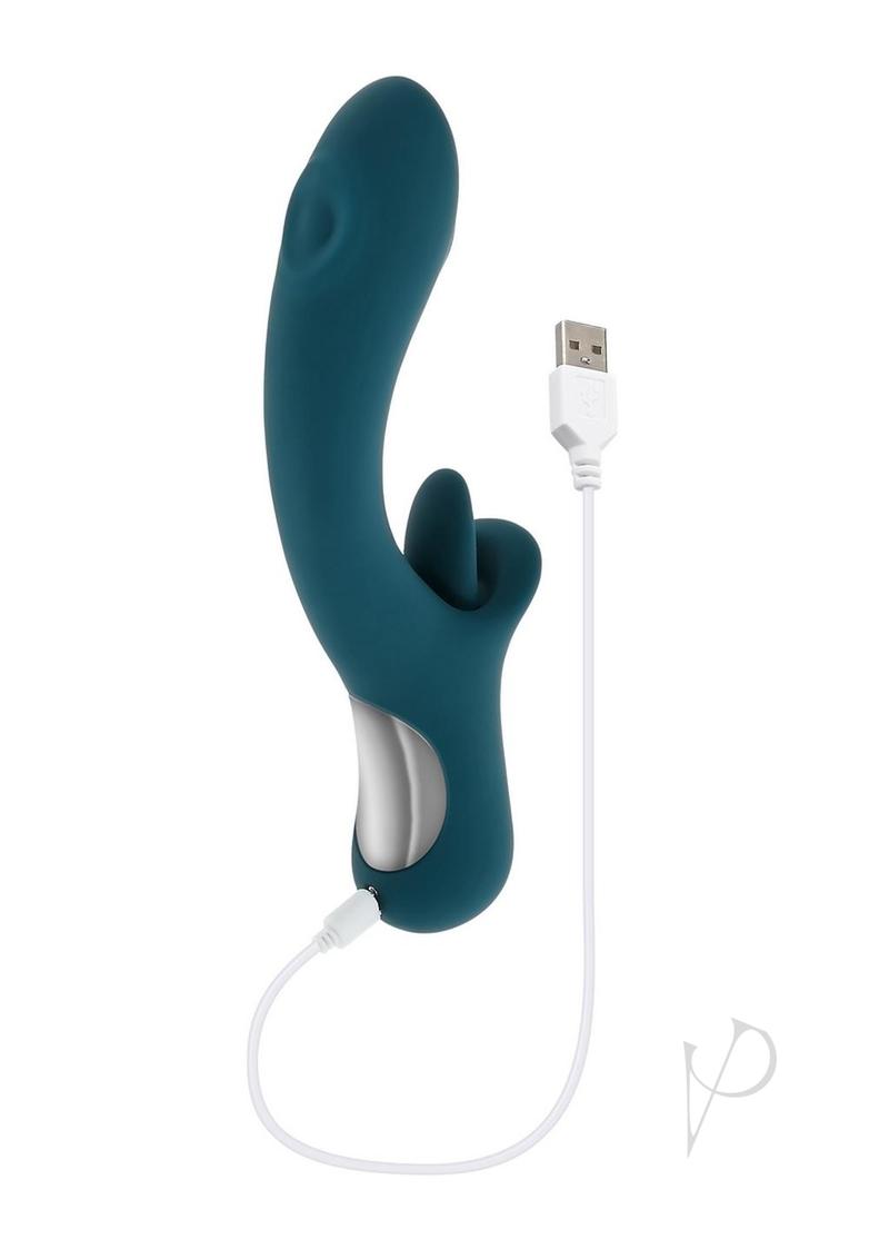 Playboy Harmony Silicone Clitoral Tongue Vibrator Green in teal with USB charging cable