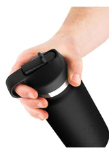 PDX Plus Fap Flask Thrill Seeker Stroker Frosted/Black held in hand, discreet water bottle design.
