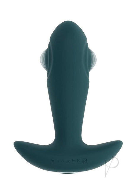 Gender X Tunnel Tapper Rechargeable Silicone Anal Plug Green top view, showcasing its sleek design and ergonomic shape.