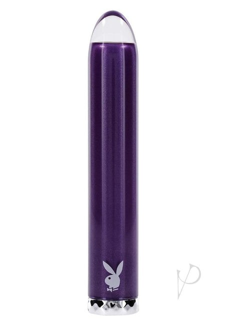 Playboy Amethyst Rechargeable Silicone Vibrator Purple front view showcasing sleek purple design.
