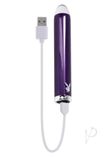 Playboy Amethyst Rechargeable Silicone Vibrator Purple with USB charger, sleek design in vibrant purple color.