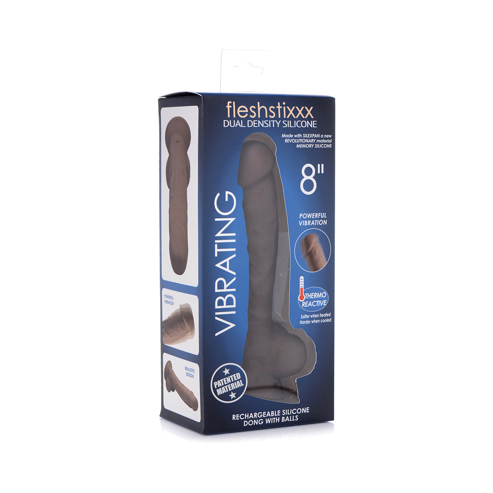 Curve Toys FLESHSTIXXX Rechargeable 8 inches Posable Vibrating Dildo with Balls & Suction Cup Brown