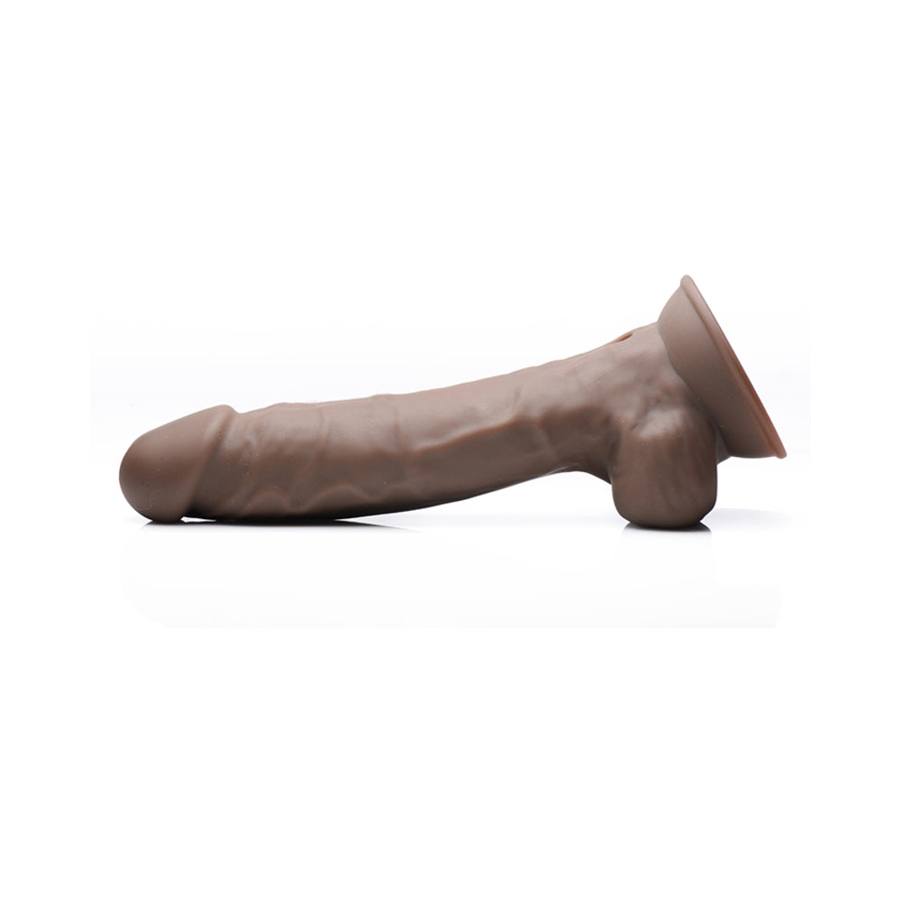 Curve Toys FLESHSTIXXX Rechargeable 8 inches Posable Vibrating Dildo with Balls & Suction Cup Brown