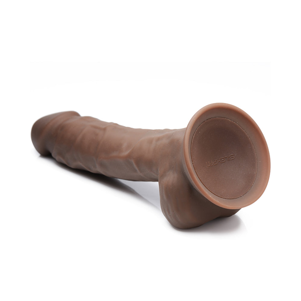Curve Toys FLESHSTIXXX Rechargeable 8 inches Posable Vibrating Dildo with Balls & Suction Cup Brown