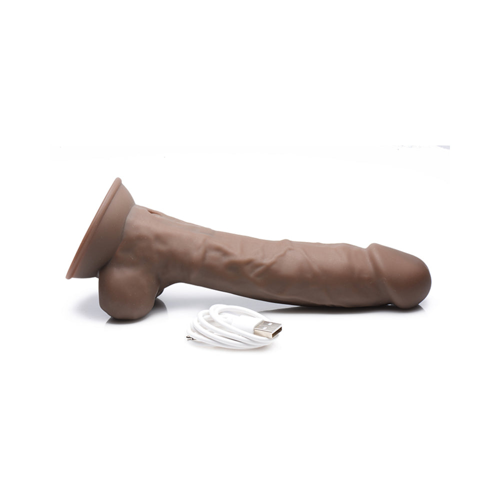 Curve Toys FLESHSTIXXX Rechargeable 8 inches Posable Vibrating Dildo with Balls & Suction Cup Brown
