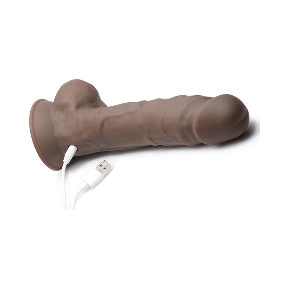 Curve Toys FLESHSTIXXX Rechargeable 8 inches Posable Vibrating Dildo with Balls & Suction Cup Brown