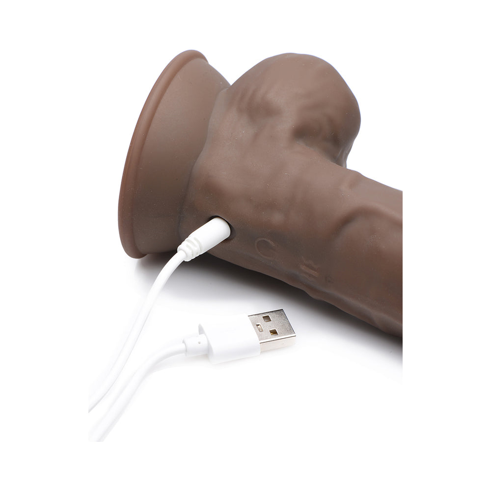 Curve Toys FLESHSTIXXX Rechargeable 8 inches Posable Vibrating Dildo with Balls & Suction Cup Brown