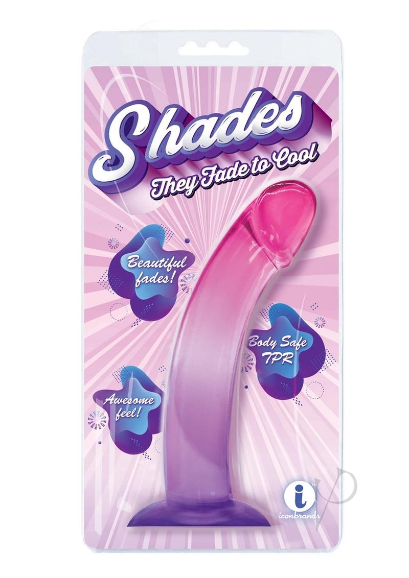 Shades Smoothie Dildo with Suction Cup 8.25 inch Purple packaging displaying beautiful ombré design and body-safe material.