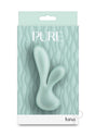 Pure Luna Rechargeable Silicone Rabbit Vibrator Teal in teal packaging with a modern design.