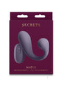 Secrets Maple Silicone G-Spot Warming Vibrator Purple packaging with remote control, designed for pleasure.