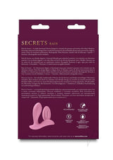 Secrets Rain Silicone Remote Control Vibrator Pink packaging with features and instructions on the back.