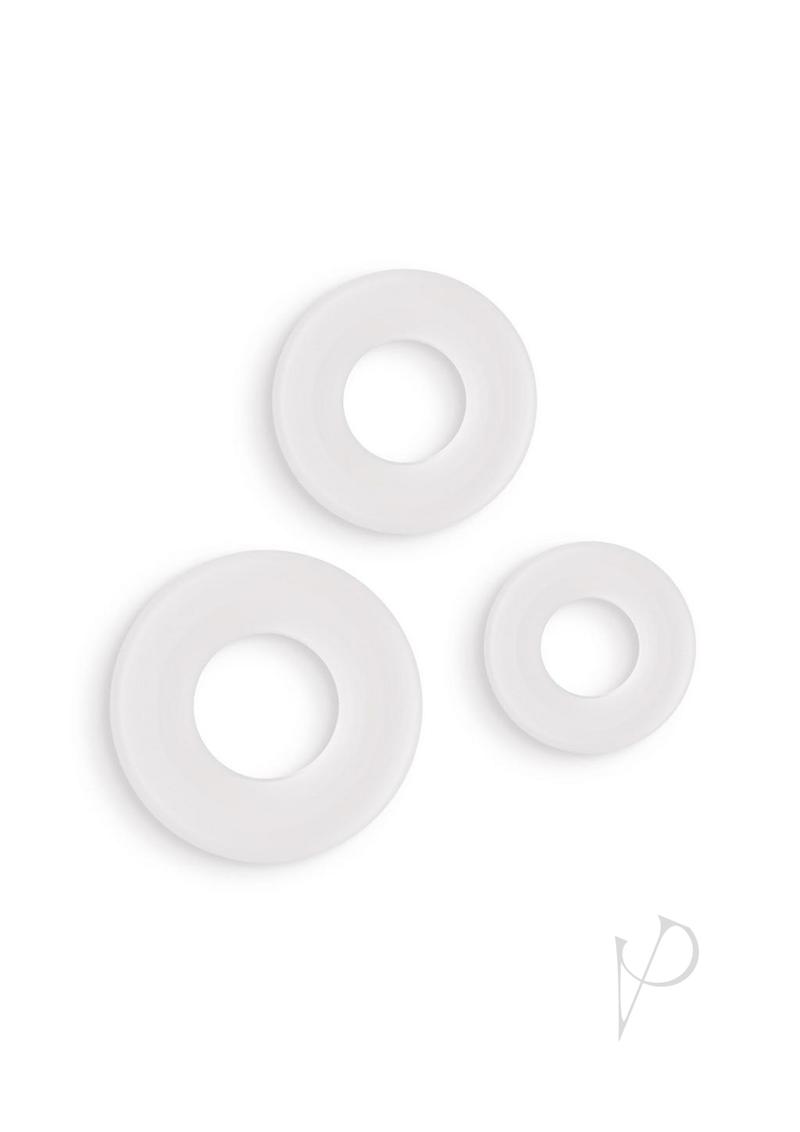 Firefly Bubble Ring Glow in the Dark Cock Ring Set White showing three soft silicone rings for enhanced performance.