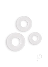Firefly Bubble Ring Glow in the Dark Cock Ring Set White showing three soft silicone rings for enhanced performance.