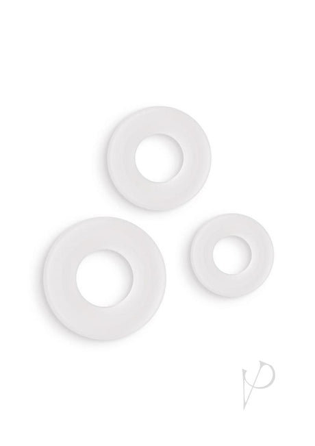 Firefly Bubble Ring Glow in the Dark Cock Ring Set White showing three soft silicone rings for enhanced performance.