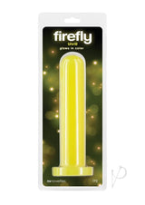 Firefly Thrill Glow in The Dark Dildo Large Yellow in packaging with glowing design for nighttime pleasure.