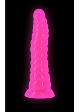 Firefly Nymph Glow in The Dark Dildo Pink displayed against a dark background, glowing softly in pink.