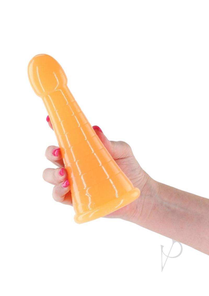 Firefly Phoenix Glow in The Dark Dildo Orange held in hand, showcasing its glowing orange design.