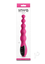 Inya Virtual Rechargeable Silicone Vibrator Pink in packaging showcasing its sleek design and graduated beads.