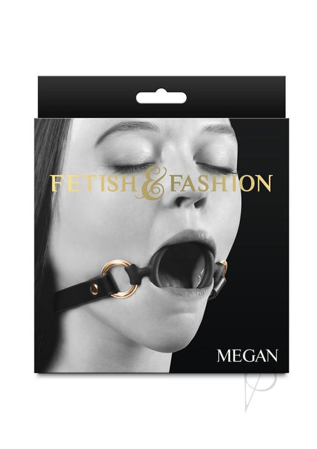 Fetish and Fashion Megan Silicone Ball Gag Black packaging featuring model with gag.