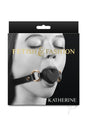 Fetish and Fashion Katherine Silicone Ball Gag Black showcased on a model with closed eyes and sleek design.