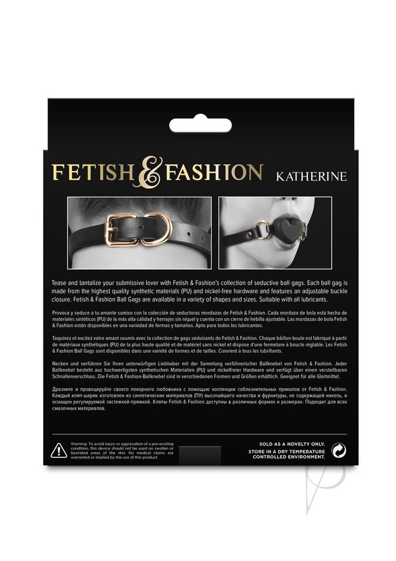 Fetish and Fashion Katherine Silicone Ball Gag Black packaging with detailed product information.