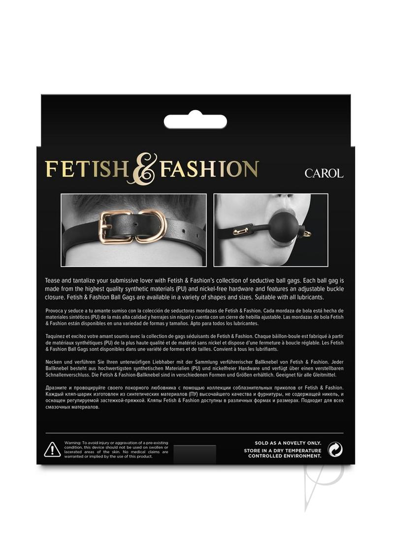 Fetish and Fashion Carol Silicone Ball Gag Black packaging designed for immersive BDSM play.
