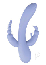 The Beat Trifecta Triple Stimulation Rabbit Vibrator Violet showcasing its sleek design and multiple stimulation points.