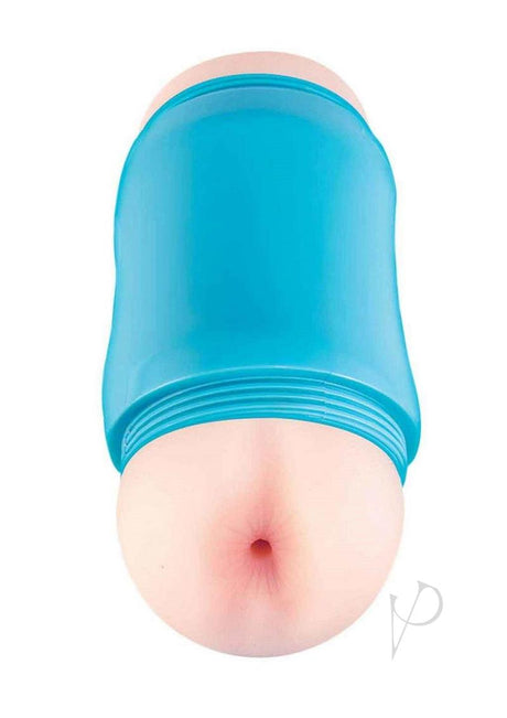 Delite Two Ways Mouth and Ass Masturbator Vanilla/Blue showing dual-ended design for enhanced sensations.