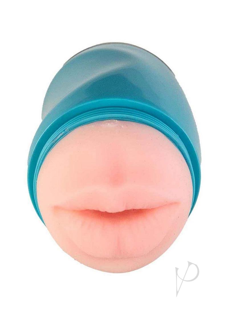 Delite Two Ways Mouth and Ass Masturbator Vanilla/Blue with a realistic mouth opening for male pleasure.