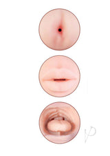 Delite Two Ways Mouth and Ass Masturbator Vanilla/Blue textured openings showcasing dual sensations.