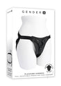 Gender X Pleasure Harness Black – Stylish faux-leather strap-on harness with adjustable straps for comfort.