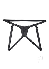 Gender X Pleasure Harness Black faux-leather strap-on harness with adjustable straps for secure fit.