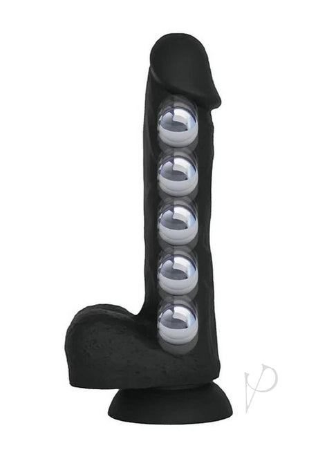 VERS Liquid Silicone Suction Dildo Black with motion balls for enhanced pleasure, designed for hands-free use.