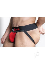Hunker Comfy Pouch Slider-Strap Jock Red Hot Large showcasing bold lifting support and comfortable fit.