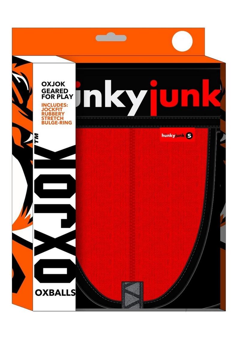 Hunker Comfy Pouch Slider-Strap Jock Red Hot Medium packaging with bold branding and design for all-day comfort.