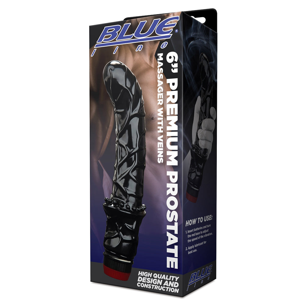 Blue Line 6 inches Premium Prostate Massager with Veins Black