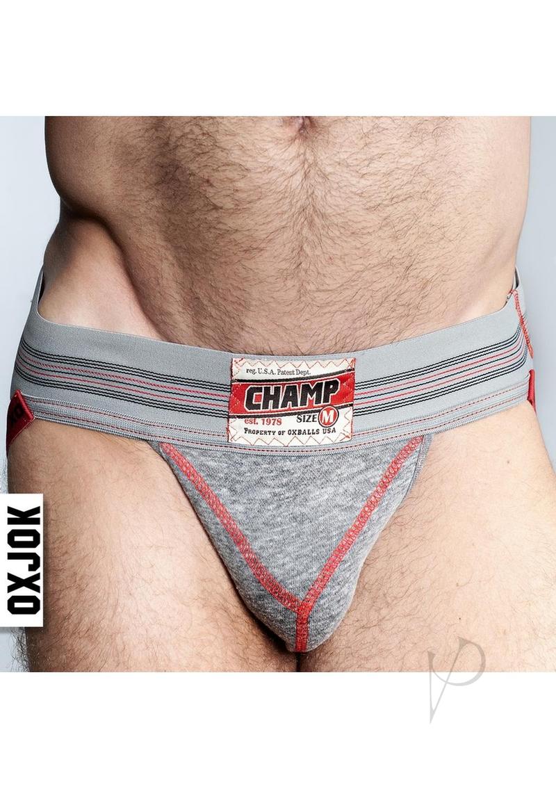 Champ Vintage Sweatshirt Jock Gray Heather XXLarge showing the jock strap design and comfortable fit.