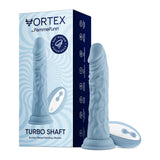 FemmeFunn Vortex Turbo Shaft 2.0 8 inches Silicone Vibrating Rotating Dildo Light Blue
