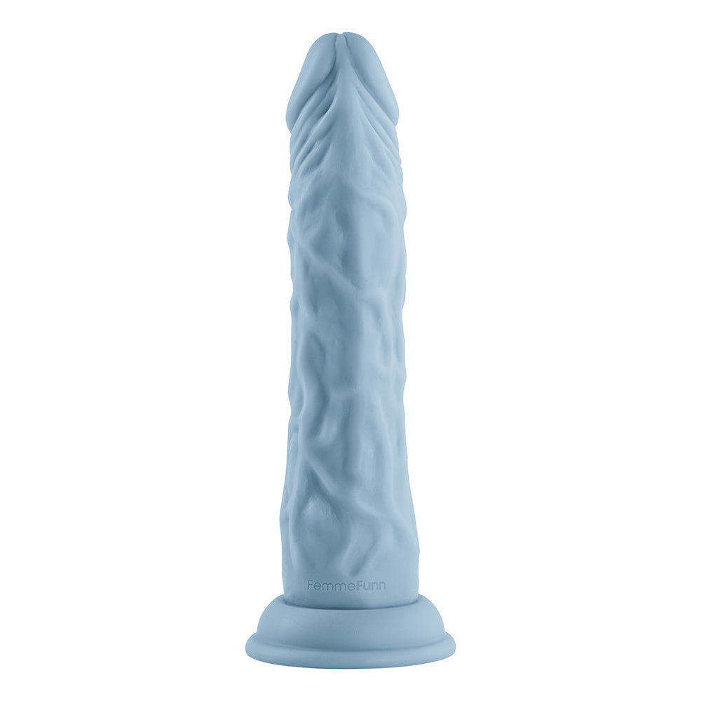 FemmeFunn Vortex Turbo Shaft 2.0 8 inches Silicone Vibrating Rotating Dildo Light Blue