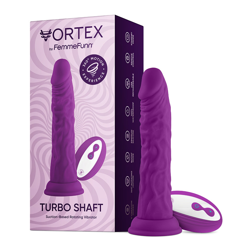 FemmeFunn Vortex Turbo Shaft 2.0 8 inches Vibrating Rotating Dildo Purple