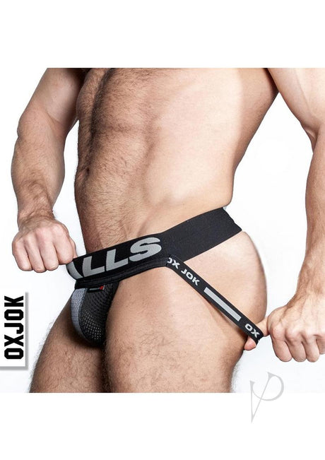 Oxballs Airmesh Swagger Jockstrap Black XLarge on model showcasing design and fit.
