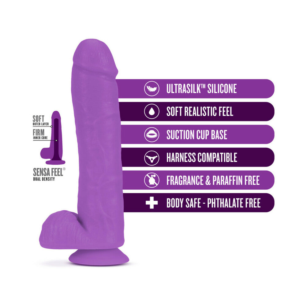 Blush Neo Elite 11 inches Silicone Dual Density Dildo with Balls & Suction Cup Neon Purple