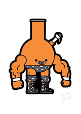 Box Brown Dusty Bong Enamel Pin Multicolor featuring a muscular orange character with a playful design.