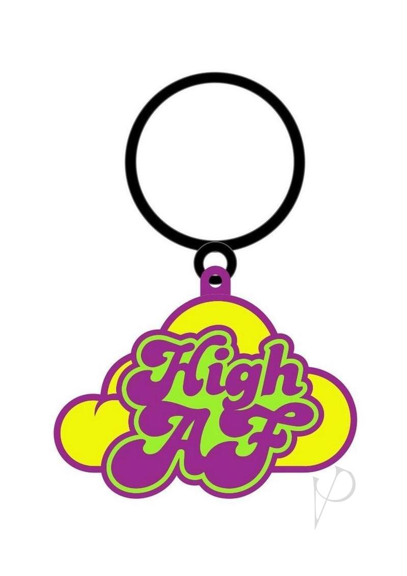 High AF Weed Enamel Keychain Green Purple Yellow featuring bold colors and playful design on a key ring.