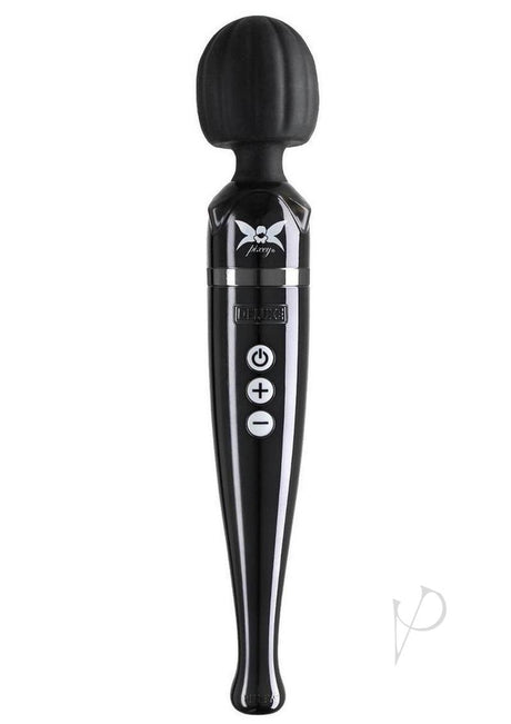 Pixey Deluxe Rechargeable Wand Massager Black Chrome for deep relaxation and intense stimulation, featuring cordless design.