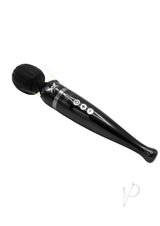 Pixey Deluxe Rechargeable Wand Massager Black Chrome with ergonomic design and control buttons for customizable pleasure.