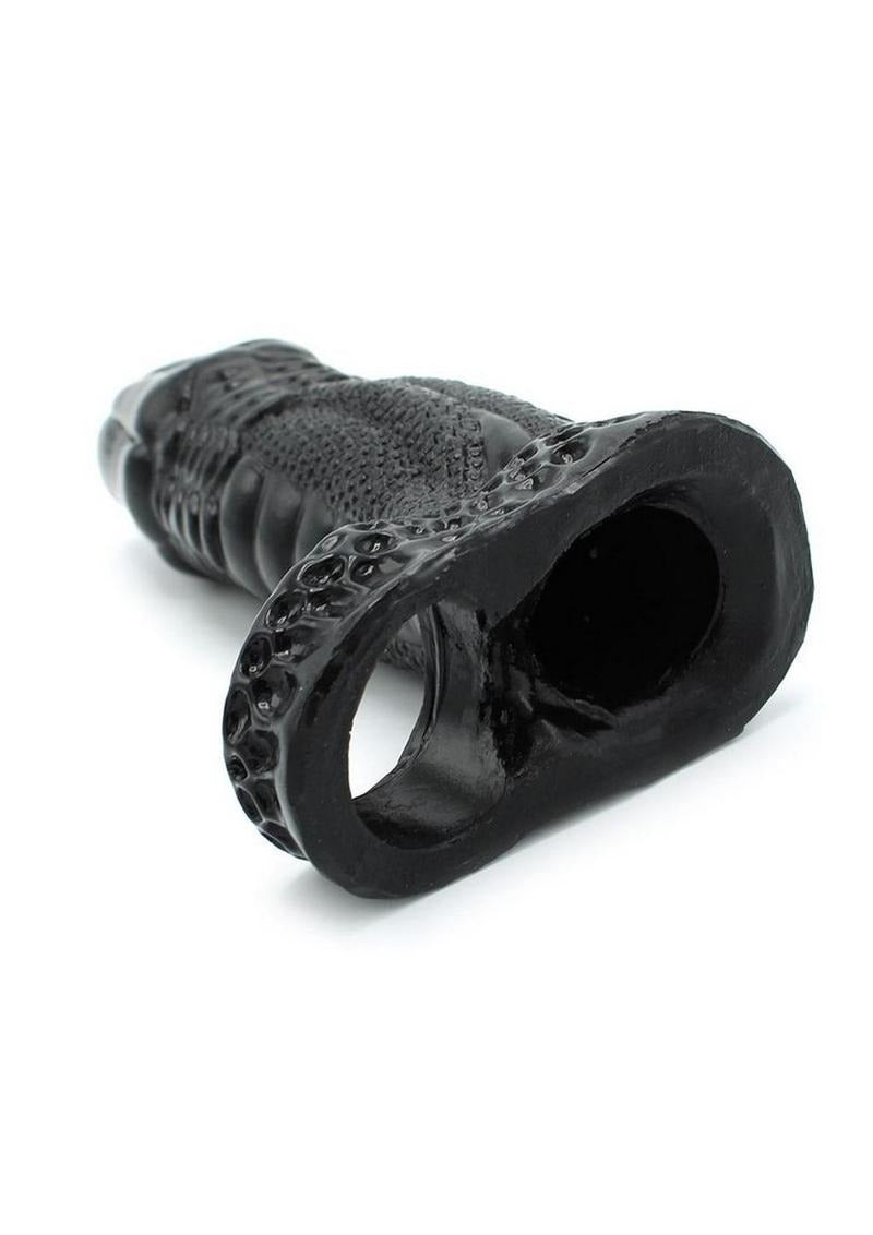 Monstar Beast Silicone Sleeve 01 Black with textured design and ball stretcher hole for enhanced stimulation.